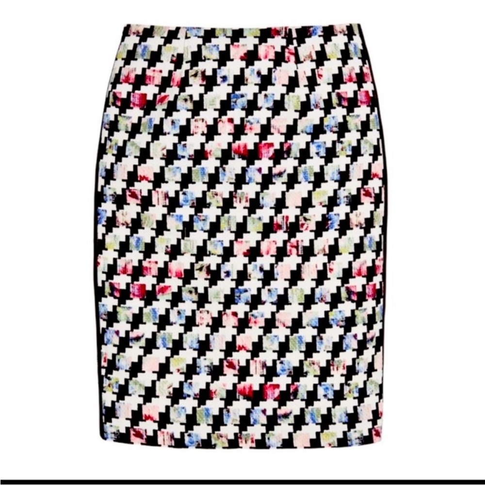 White House Black Market Mixed Houndstooth Pencil Skirt Black White Size 10 M